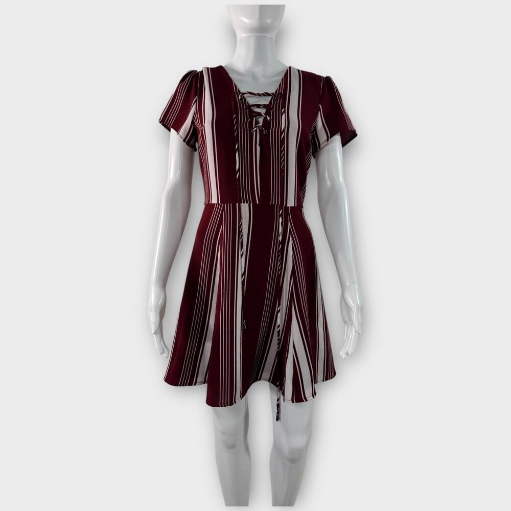 Lovers + Friends Red Stripe Lace Up Fit and Flare Mini Dress Women’s Size Small